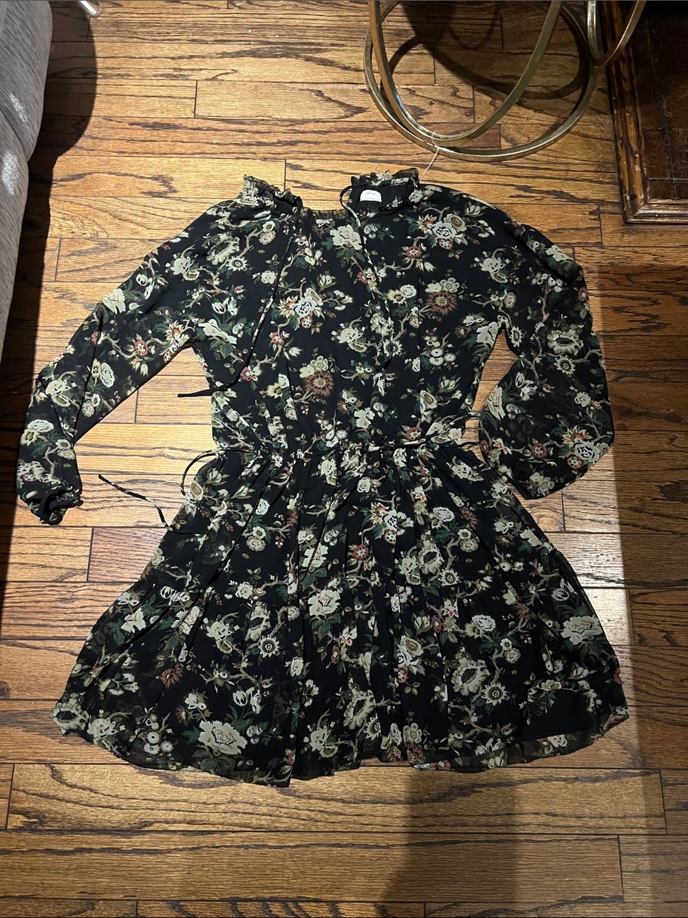 Wilfred Black Floral Ruffle Neck Long-Sleeve Dress
